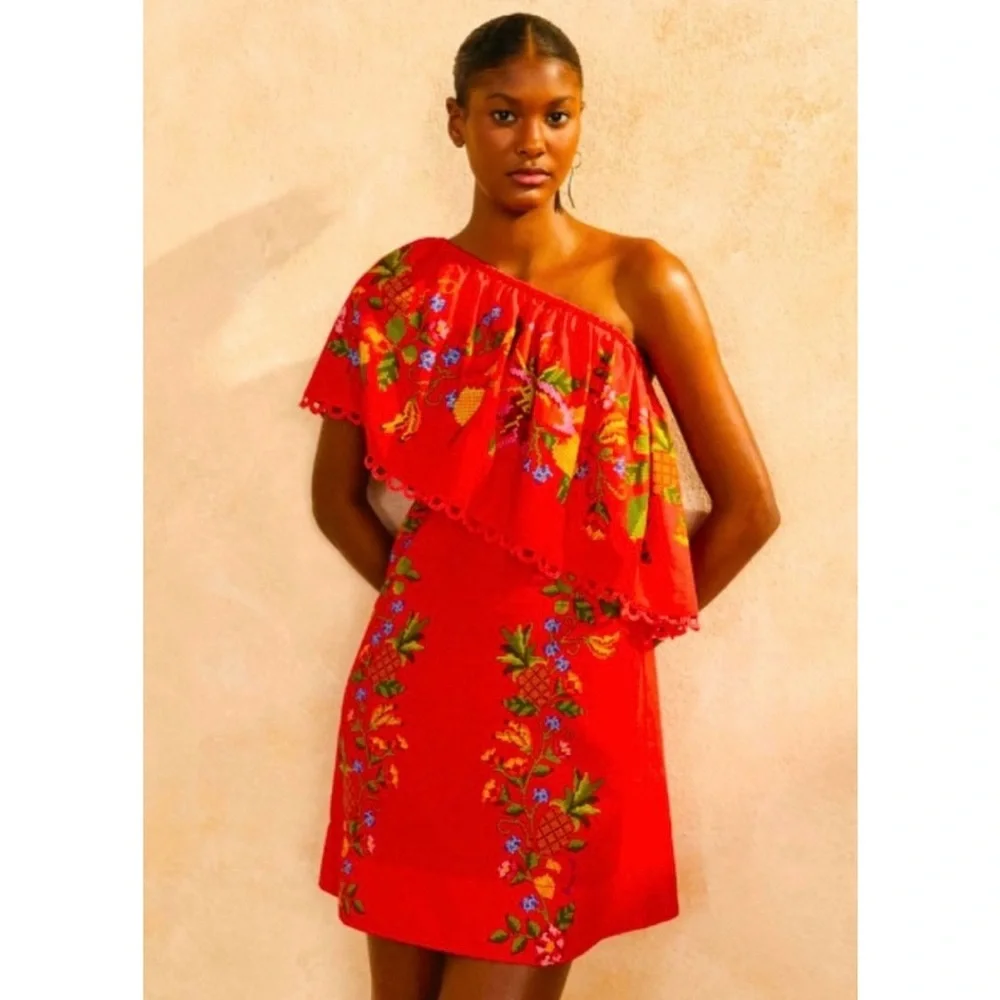 NWT Farm Rio Tropical Romance Red Mini Dress Size S - Picture 11 of 11